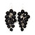 Black Bead Cluster Drop Earrings In Silver Finish - 7cm Length