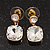 Square Clear Glass Stud Earrings In Gold Finish - 2.5cm Drop