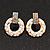 Gold Plated White Enamel Diamante 'Circle' Drop Earrings - 2.5cm Length