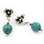 Silver Plated 'Rose' Turquoise Stone Ball Drop Earrings - 3.5cm Length - view 3