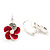 Small Deep Pink Enamel Diamante 'Flower' Drop Earrings In Silver Finish - 2.5cm Length - view 5
