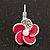 Small Deep Pink Enamel Diamante 'Flower' Drop Earrings In Silver Finish - 2.5cm Length - view 2
