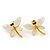 Small Light Cream Acrylic 'Butterfly' Stud Earrings In Gold Finish - 20mm Length - view 4