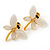 Small Light Cream Acrylic 'Butterfly' Stud Earrings In Gold Finish - 20mm Length - view 5