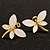 Small Light Cream Acrylic 'Butterfly' Stud Earrings In Gold Finish - 20mm Length - view 2