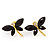 Small Black Acrylic 'Butterfly' Stud Earrings In Gold Finish - 20mm Length - view 2