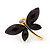 Small Black Acrylic 'Butterfly' Stud Earrings In Gold Finish - 20mm Length - view 3