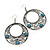 Burn Silver Filigree Hoop Earrings With Light Blue Stone - 6.5cm Drop