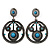 Large Burn Silver Hoop Earrings With Blue Acrylic Stone - 9cm Drop/6cm Diameter