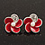 Small Red Enamel Diamante 'Flower' Stud Earrings In Silver Finish - 15mm Diameter