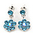 Delicate Light Blue Crystal Flower Drop Earrings In Silver Plating - 20mm Long
