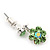 Delicate Grass Green Crystal Flower Drop Earrings In Silver Plating - 1.5cm Length - view 3