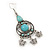 Burn Silver Turquoise Stone Butterfly Drop Earrings - 7cm Length - view 3