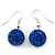 Sapphire Blue Coloured Swarovski Crystal Ball Drop Earrings In Silver Plated Finish - 12mm Diameter/ 3cm Length
