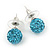 Light Blue Swarovski Crystal Ball Stud Earrings In Silver Plated Finish - 9mm Diameter - view 4