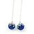 Sapphire Blue/ Clear Crystal Ball Chain Drop Earrings In Silver Plating - 10mm Diameter/ 6.5cm Length - view 7