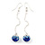 Sapphire Blue/ Clear Crystal Ball Chain Drop Earrings In Silver Plating - 10mm Diameter/ 6.5cm Length - view 5