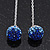 Sapphire Blue/ Clear Crystal Ball Chain Drop Earrings In Silver Plating - 10mm Diameter/ 6.5cm Length - view 4