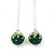 Emerald Green/Clear Crystal Ball Chain Drop Earrings In Silver Plating - 10mm Diameter/ 6.5cm Length - view 4