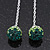 Emerald Green/Clear Crystal Ball Chain Drop Earrings In Silver Plating - 10mm Diameter/ 6.5cm Length - view 6