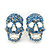 Small Dazzling Blue Crystal Skull Stud Earrings In Silver Plating - 2cm Length - view 3