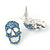 Small Dazzling Blue Crystal Skull Stud Earrings In Silver Plating - 2cm Length - view 4