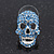 Small Dazzling Blue Crystal Skull Stud Earrings In Silver Plating - 2cm Length - view 2