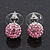 Light Pink/Clear Swarovski Crystal Ball Stud Earrings In Silver Plated Finish -10mm Diameter