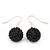 Black Crystal Ball Drop Earrings In Silver Plated Finish - 12mm Diameter/ 3cm - view 3