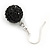 Black Crystal Ball Drop Earrings In Silver Plated Finish - 12mm Diameter/ 3cm - view 7