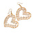 Gold Plated Open-Cut Diamante 'Heart' Drop Earrings - 6cm Length - view 5