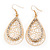Gold Plated Crystal Filigree Teardrop Earrings - 6.5cm Length - view 3