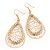 Gold Plated Crystal Filigree Teardrop Earrings - 6.5cm Length - view 7