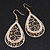 Gold Plated Crystal Filigree Teardrop Earrings - 6.5cm Length - view 8