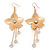 Long Flower With Crystal Dangles Earrings In Gold Plated Metal - 9cm Length