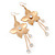 Long Flower With Crystal Dangles Earrings In Gold Plated Metal - 9cm Length - view 3