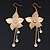 Long Flower With Crystal Dangles Earrings In Gold Plated Metal - 9cm Length - view 6