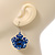 3D Dark Blue Diamante 'Rose' Drop Earrings In Silver Plating - 5cm Length - view 4