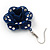 3D Dark Blue Diamante 'Rose' Drop Earrings In Silver Plating - 5cm Length - view 5
