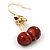 Small Sweet Red Resin 'Cherry' Drop Earrings In Gold Plating - 3.5cm Drop - view 4