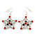 Red/Green/White Crystal 'Christmas Star' Drop Earrings In Silver Plating - 5cm Length