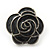 Dark Grey Enamel 'Rose' Stud Earrings In Rhodium Plating - 2cm Diameter - view 7