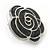 Dark Grey Enamel 'Rose' Stud Earrings In Rhodium Plating - 2cm Diameter - view 4