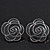 Dark Grey Enamel 'Rose' Stud Earrings In Rhodium Plating - 2cm Diameter - view 5