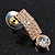 Clear Crystal 'I' Shape Stud Earrings In Gold Plating - 2.5cm Length - view 4