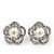 Classic Crystal Faux Pearl Flower Stud Earrings In Rhodium Plating - 2cm Diameter