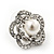 Classic Crystal Faux Pearl Flower Stud Earrings In Rhodium Plating - 2cm Diameter - view 4