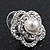 Classic Crystal Faux Pearl Flower Stud Earrings In Rhodium Plating - 2cm Diameter - view 7