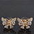 Gold Plated Clear Swarovski Crystals 'Butterfly' Stud Earrings - 2cm Length - view 2