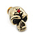Small Skull With Red Stone Stud Earrings In Burn Gold Metal - 14mm Length - view 3